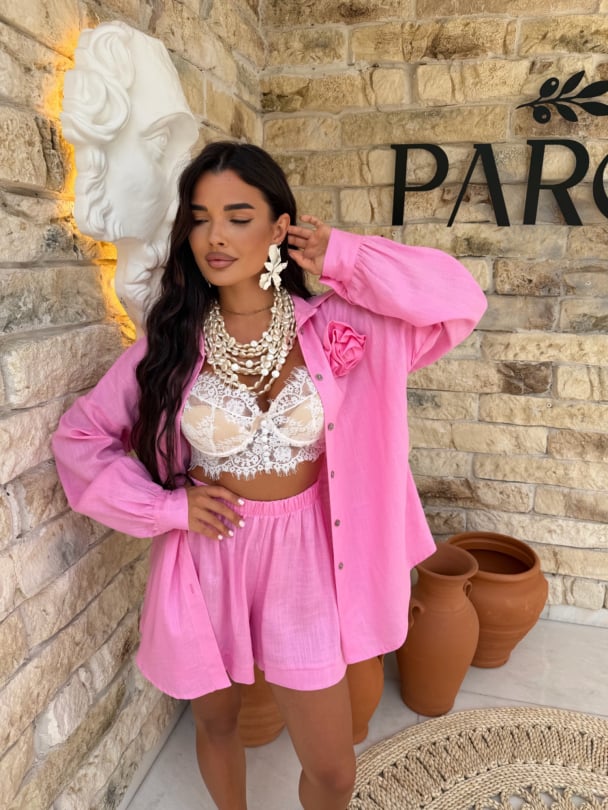 Къси панталони лен Azaria Candy Pink 