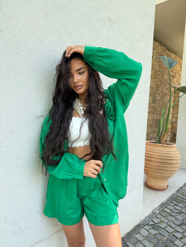 Къси панталони лен Azaria Palm Green 