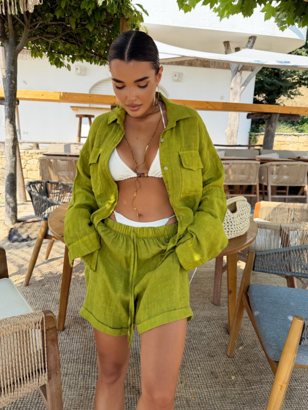 Къси панталони лен Taros Lime