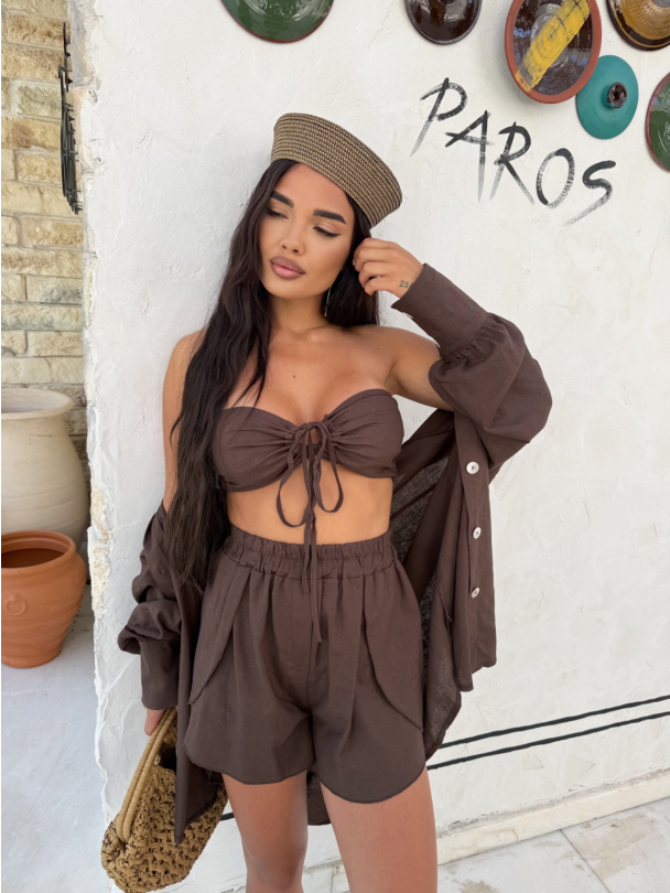 Къси панталонки лен Solara Coast Dark Chocolate
