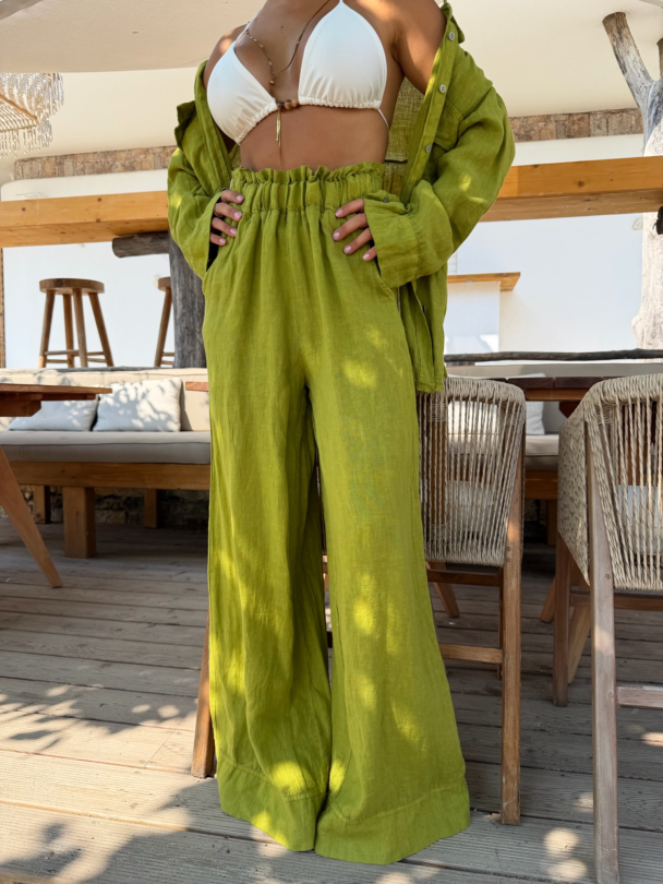Панталон лен Paros Lime