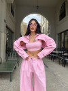 Дънков сет топ и яке Felosia Pink