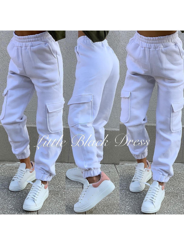 Бял топъл панталон с джобове