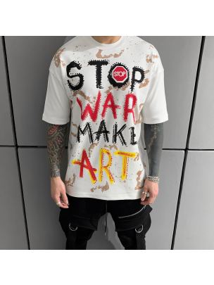 Бяла мъжка тениска Stop War