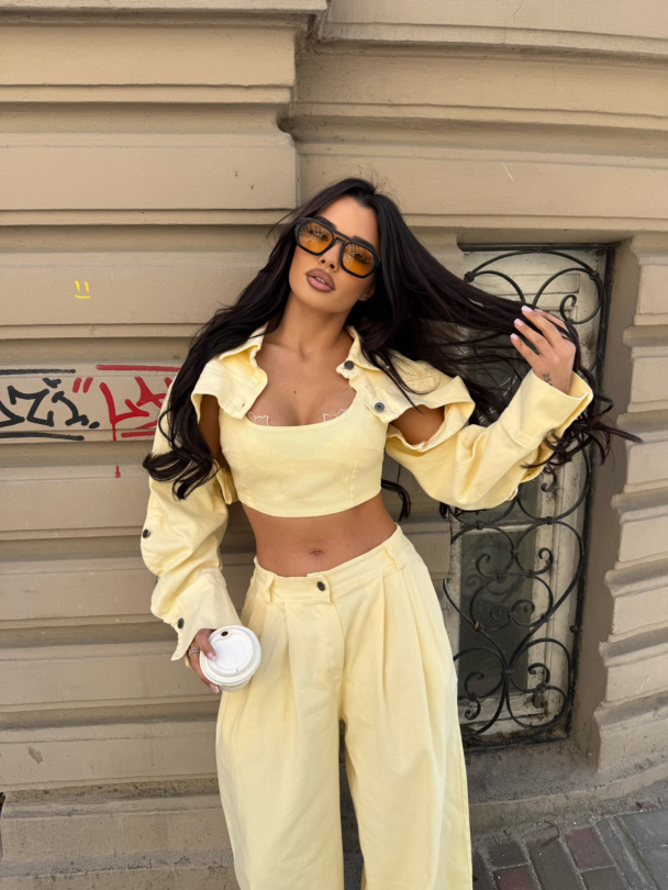 Дънков сет топ и яке Felosia Butter Yellow