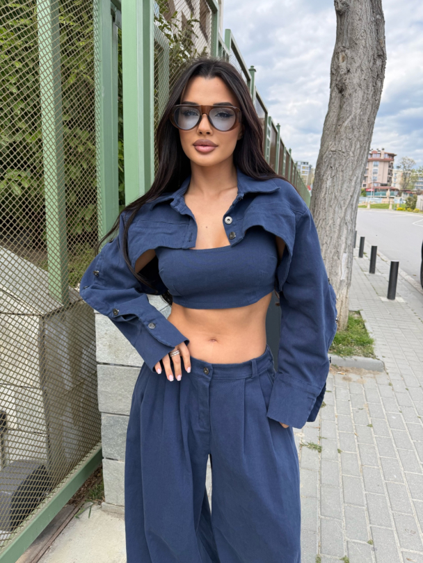 Дънков сет топ и яке Felosia Navy