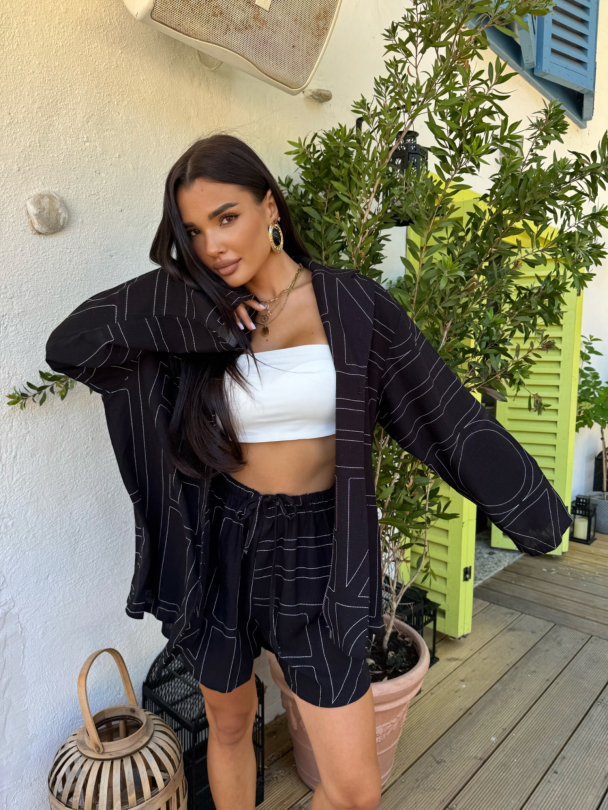 Къси панталонки лен Figural Black