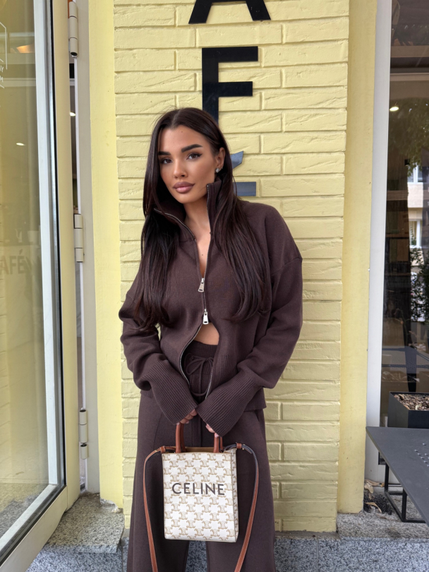 Плетен суитшърт Aura Dark Chocolate