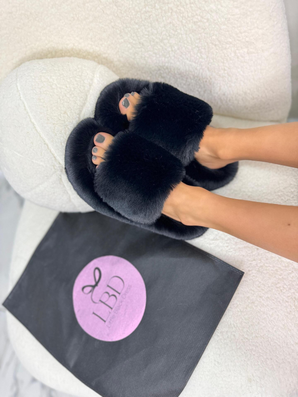 Пухени чехли Bibby Black