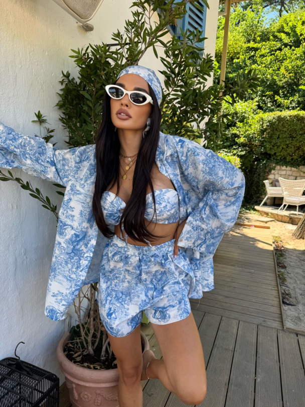 Сет топ риза и кърпа за глава Palmology Blue