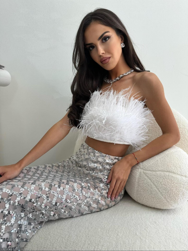 Топ с естествени пера Lizi White | LBD.BG